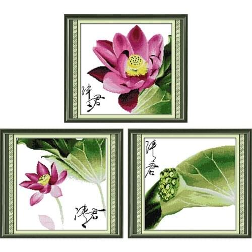Joy Sunday Counted Cross Kits Stitch Lotus Floral Painting 11CT 14CT DIY Cross Stitch DMS Printed Pattern DIY Embroidery Sets