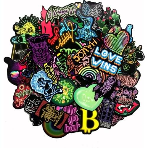 TD ZW 75 PCS Neon Light Sticker Anime Icon Animal Cute Decals Stickers Gifts for Children to Laptop Suitcase Guitar Fridge