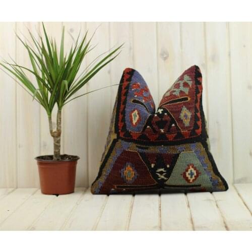 Handmade Kilim Pillow Cases Hand Woven Turkish Anatolian Traditional Motifs Cushion Cover Vintage Home Decorative Zip Carpet