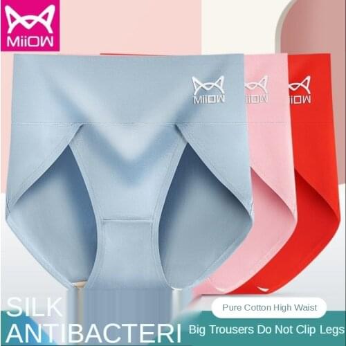 MiiOW Genuine Underwear Womens Cotton High Waist Belly Silk Antibacterial Warm Palace Plus Size Womens High Elastic Briefs