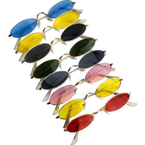 1 pc Retro Small Oval Sunglasses Women Vintage Brand Shades Black Red Metal Color Sun Glasses Fashion Design Eyeglasses