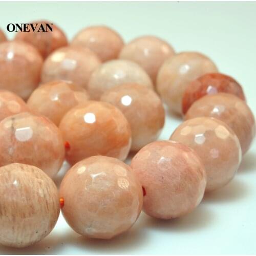 ONEVAN Natural Sunstone Faceted Round Beads 8mm 10mm Smooth Stone Bracelet Necklace Jewelry Making Diy Accessories Gift Design