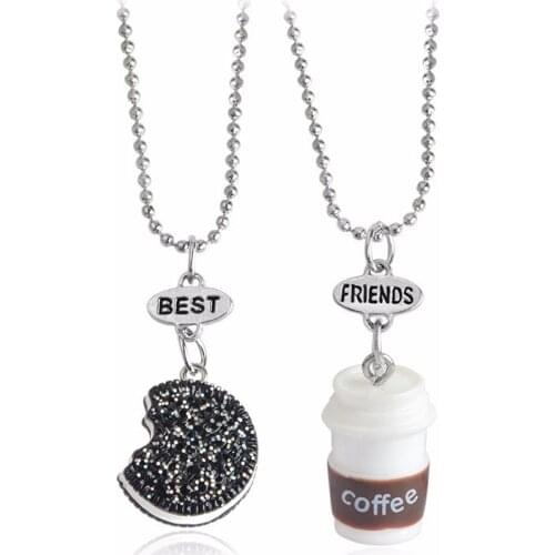 2 Pcs Best Friend Cute Coffee Cup Biscuit Necklace Couple Chain Friendship BFF Pendant Necklaces Childrens Jewelry for Women