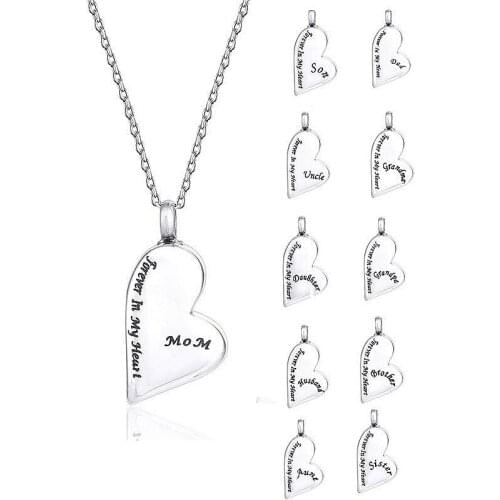 Cremation Urn Ashes Necklace Mom Forever In My Heart Stainless Steel Keepsake Waterproof Memorial Pendant Heart Shape Jewelry