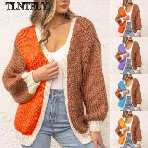 TLNTFLY Autumn/Winter Casual Knit Cardigan Colorblock Long Sleeve Sweater Fashion Street Wear Loose Hook Flower Hollow Clothes