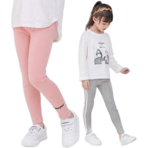 Spring-Fall Leggings 2-13Y big kids 95% cotton Full length trousers Children babe girl warm Pants teenageelastic pencil trousers
