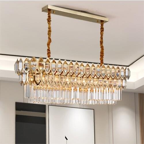 Luxury Modern Chandelier Lighting for Dining Room Rectangle Gold Crystal Lamps Large Kitchen Island LED Cristal Light Fixtures