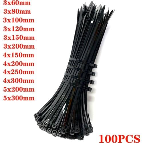 Self-locking plastic nylon tie 100 PCS black 5X300cable tie fastening ring3X200 cable tie zip wraps strap nylon cable tie set