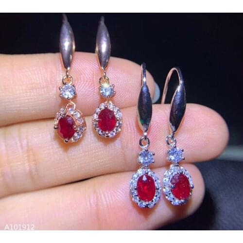 KJJEAXCMY Supporting detection 925 sterling silver natural ruby girls earrings rose gold white gold 2 colors support detection