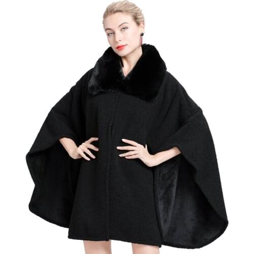 Swonco Woolen Coat Winter Cape Women Warm Poncho Solid Color 2020 Fur Collar Loose Cloak Female Fashion Ponchos Capes