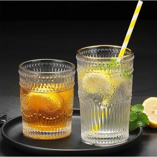 Vintage Phnom Penh Relief Glass Cups Sun Flower Home Coffee Cups Milk Juice Cup Drinking Glasses Bar Club Beer Glass 265/345ml