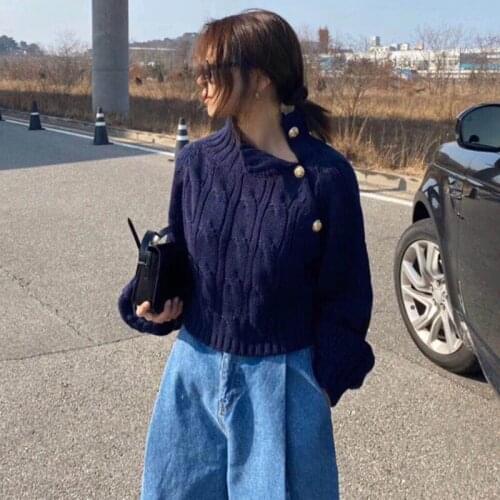 High quality sweater 2021 autumn and winter short twist high neck two-wear knitted sweater Korean fashion womens clothing