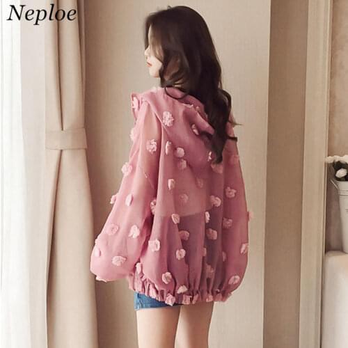 Neploe Thin Summer Jacket Woman Causal Sun-protective Coat 2021 3D Appliques Cardigan New Korean Hooded Outerwear 35684