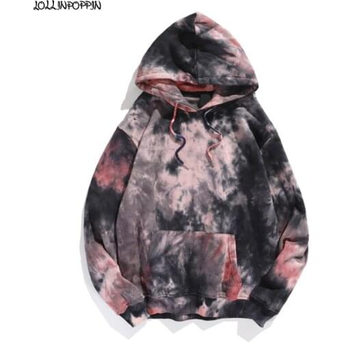 Hip Hop Streetwear Men Loose Tie-dyed Hoodies 2021 New Cotton Terry Hooded Sweatshirts Tie Dye Pullovers