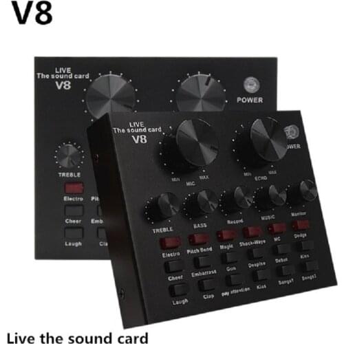 V8 Audio Sound Card External USB Headset Microphone Webcast Live Broadcast Sing In Home Entertainmen For Phone Computer TV