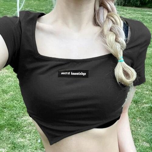 DAXIN Women Tee Shirt Crop Tops Short Sleeve T-shirt Round Neck Streetwear Black/Green S M L Female Crop Top Ladies Shirt