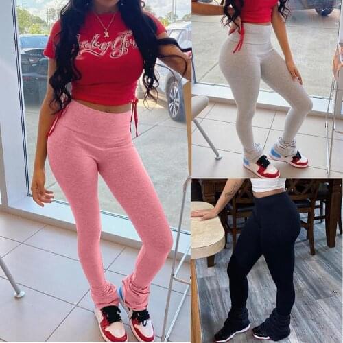 Women Sweat Pants Trousers Fashion High Waist Stacked Bottom Leggings Skinny Pants Sports Trousers Female Leggings Joggers 2021