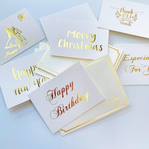 1Set Bronzing Ironing envelope with card MINI White cards wedding happy birthday Invitation 80*60MM