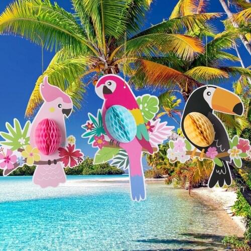 2021 Summer Tropical Hawaii Party Decoration Bedroom Birthday Party Hanging Paper Decor Honeycomb Tropical Birds Wedding Decor