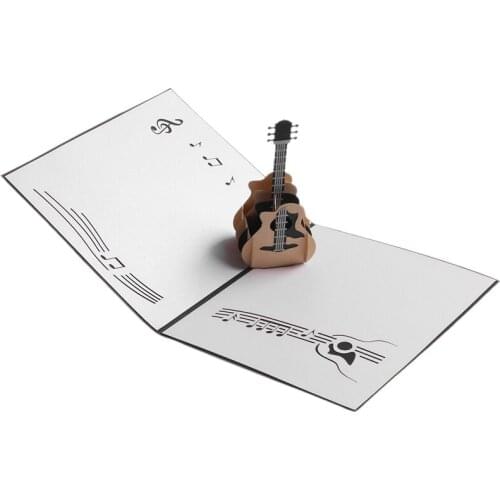3D pop-up laser cut old card guitar postcard birthday happy greeting card