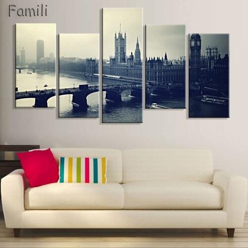 5 Piece Canvas prints painting tourist attractions photos from City bells Beautiful canvas City bridge night view