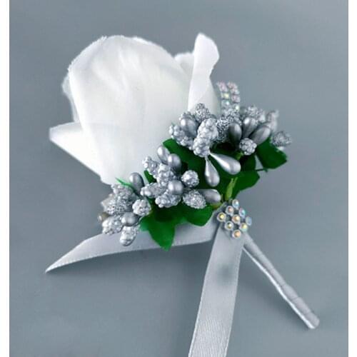 5Pieces/Lot Handmade Wedding Prom Corsage Groom Boutonniere Groomsman Buttonhole Artificial Flower Silk Rose Man Brooch Flowers