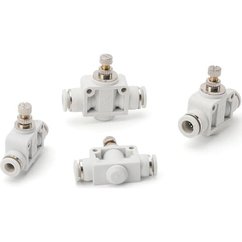 White Press-Fit 4/6/8/10/12mm OD PU Tube Pipeline Throttle Push In Flow Speed Controller Valve Union Pneumatic Air Fitting