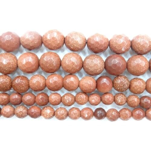 Natural Stone Faceted Gold sand stone Loose Beads Round Stone Beads 4 6 8 10mm For Jewelry Making DIY Bracelet Necklace