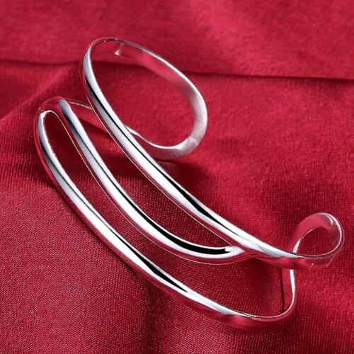 Brand Luxury Jewelry 925 Sterling Silver Bracelets Bangles Women Open Cuff Bangle Free Shipping