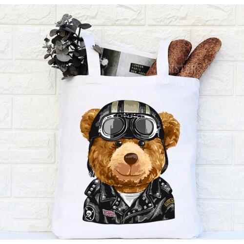 BLINGPAW Canvas Tote Bag Teddy Bear Design Print Funny 100% Cotton Reusable Shopping Bag Eco