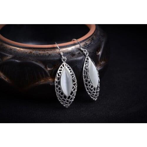 Brinco wedding brincos moda pendientes earring Cat Eye Stone 925 SterlingHook Teardrop Dangle EarringsGenuine Selling Huge