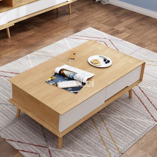 CK15 Solid Wood Tea Table Household Lifting Multifunctional Coffee Table Double Storage Tea Table Nordic Modern Living Room