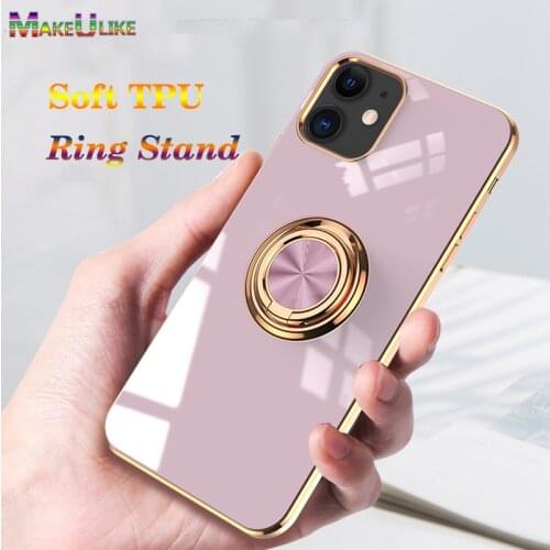 Ring Case for iPhone 12 Pro 12Pro Max 12 Mini Case Anti-Knock 6D Plating Gold Frame Soft TPU Stand Cover