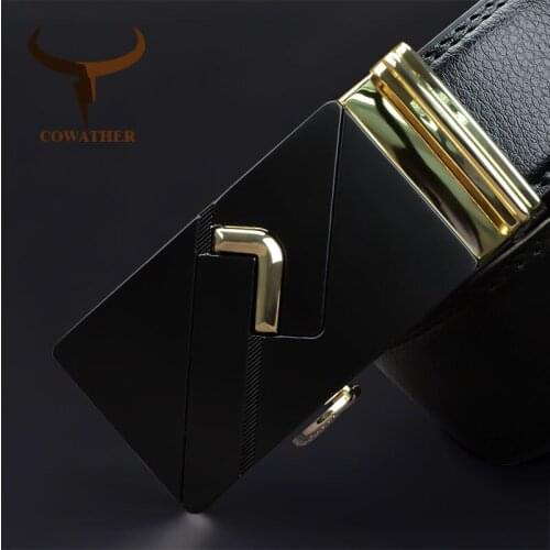 COWATHER Men Belt New Arrival Cow Genuine Leather Belts For Men Cowhide Male Straps Alloy Automatic Buckle CZ140 free shipping