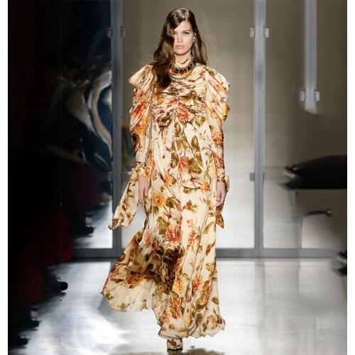 Sexyboutique snordic 2019 Autumn Winter Vintage print A line long sleeve high waist dresses puff sleeve party long dress