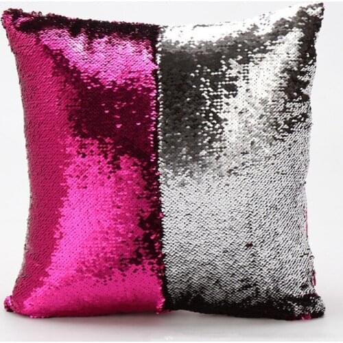Two sides Sequins + satin pillowcase 15x15inch cushion Bedroom Office Throw Decorative Pillow cover funda de almohada