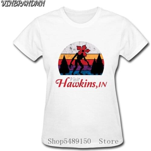 Stranger Things Tee Shirt Graphic T-Shirts Women Visit Hawkins-Vintage Distressed Demogorgon Print Flower Fashion Cotton Tshirts