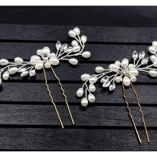 GETNOIVAS Pearl Flower Crystal Hair Pin Sticks Tiaras de Noiva Hairpin Headpiece Bridal Hair Jewelry Women Wedding Accessorie SL