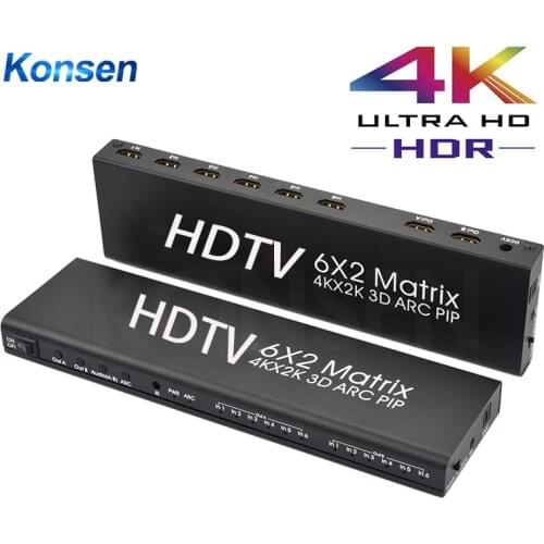 6X2 HDMI-compatible Matrix 4K 60Hz HD Martrix box Splitter 6 In 2 Out 4K 3D 3.5mm stereo sound High Definition Switch