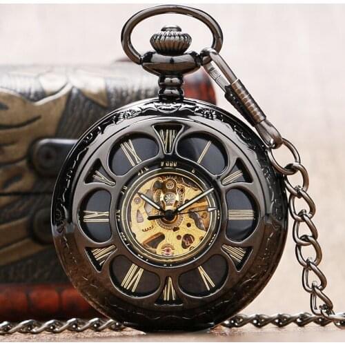 Retro Hollow Flower Cover Pocket Watch Mechanical Women Watches Gift for Grandma P889C