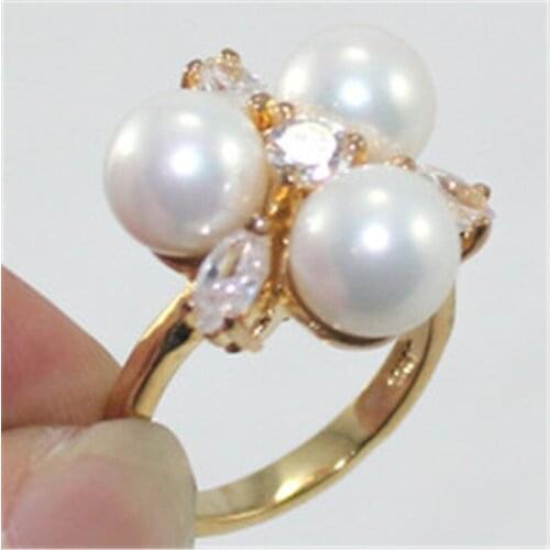 New white 8mm South Sea shell pearl Jewelry Ring Size 7 8 9 AAA