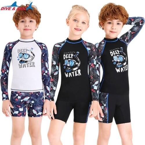 Boys Two Piece Rash Guard Swimsuits Kids Long Sleeve Sunsuit Swimwear Sets Girls UPF50+ Sun UV Protection Bathing Suit 2-12 Year