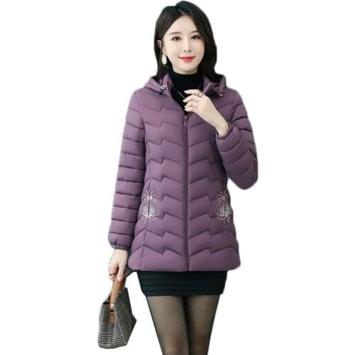 2020 New Womens Jacket Spring Autumn Middle-aged Elderly Womens Lightweight Mid-length Cotton Padded Coat Female Parkas H138