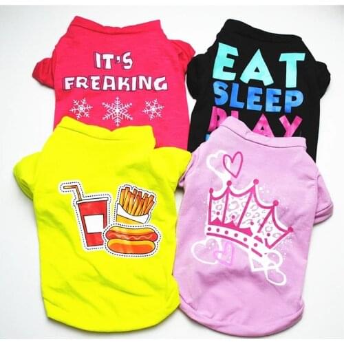 Cute Printed Summer Pets tshirt Puppy Dog Clothes Pet Cat Vest Cotton T Shirt Pug Apparel Costumes Dog Clothes for Small Dogs