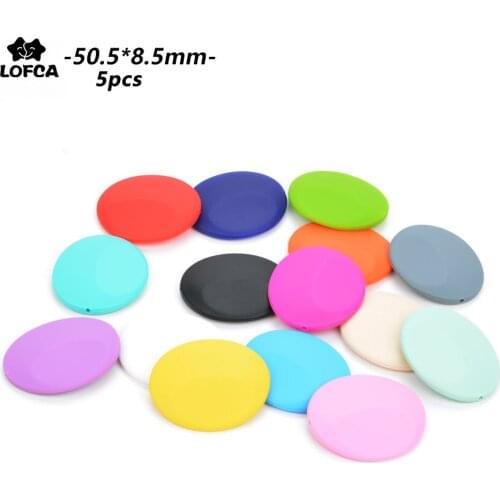 LOFCA 5pcs Flat Silicone Beads Teething Accessory Jewelry Teether BPA Free Chewable teething Toy Soft Gift