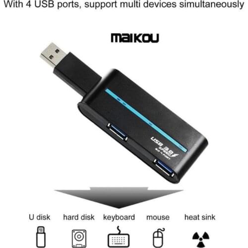 Maikou USB3.0 Hub Multifunctional USB Splitter 4 Ports Hub Computer Splitter - Black