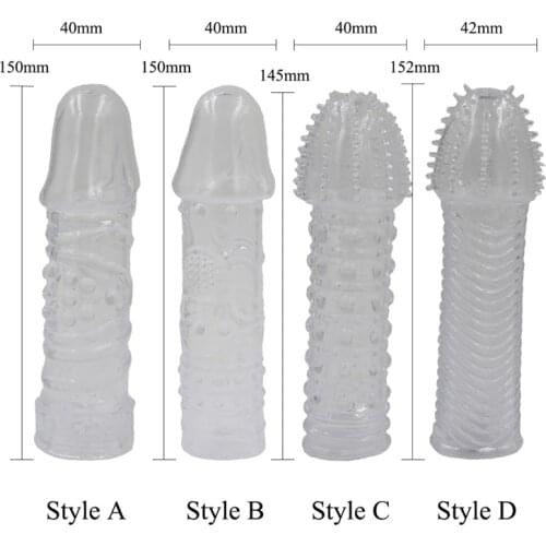 Extension Reusable Condom Penis Sleeve Male Enlargement Time Delay Spike Clit Massager Cover Crystal Clear Adult Sex Toy
