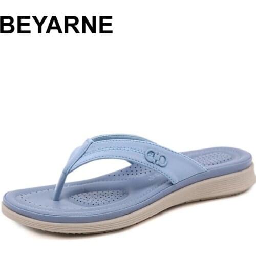 BEYARNE Fashion Casual Women Flip Flops Flat Comfortable Sandals Summer Shoes Female Metal Decoration Beach Slippers For Womens