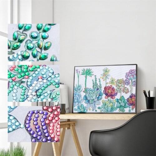 5D DIY Special Shaped Diamond Painting Succulent Plants Cross Stitch Mosaic Kits Cross Stitch Painting Room Decorations For Home