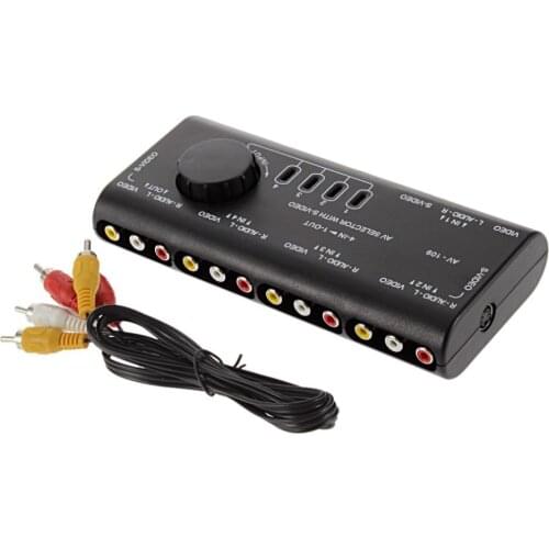 New 4 in 1 Out AV RCA Audio Video Signal Switch Switcher Splitter Box 4 Way Selector with RCA Cable for DVD VCD TV